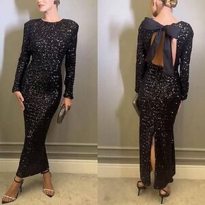 Commense Sequin Maxi Dress Long Sleeve Open Back Formal Gown Party Cocktail‎ XL